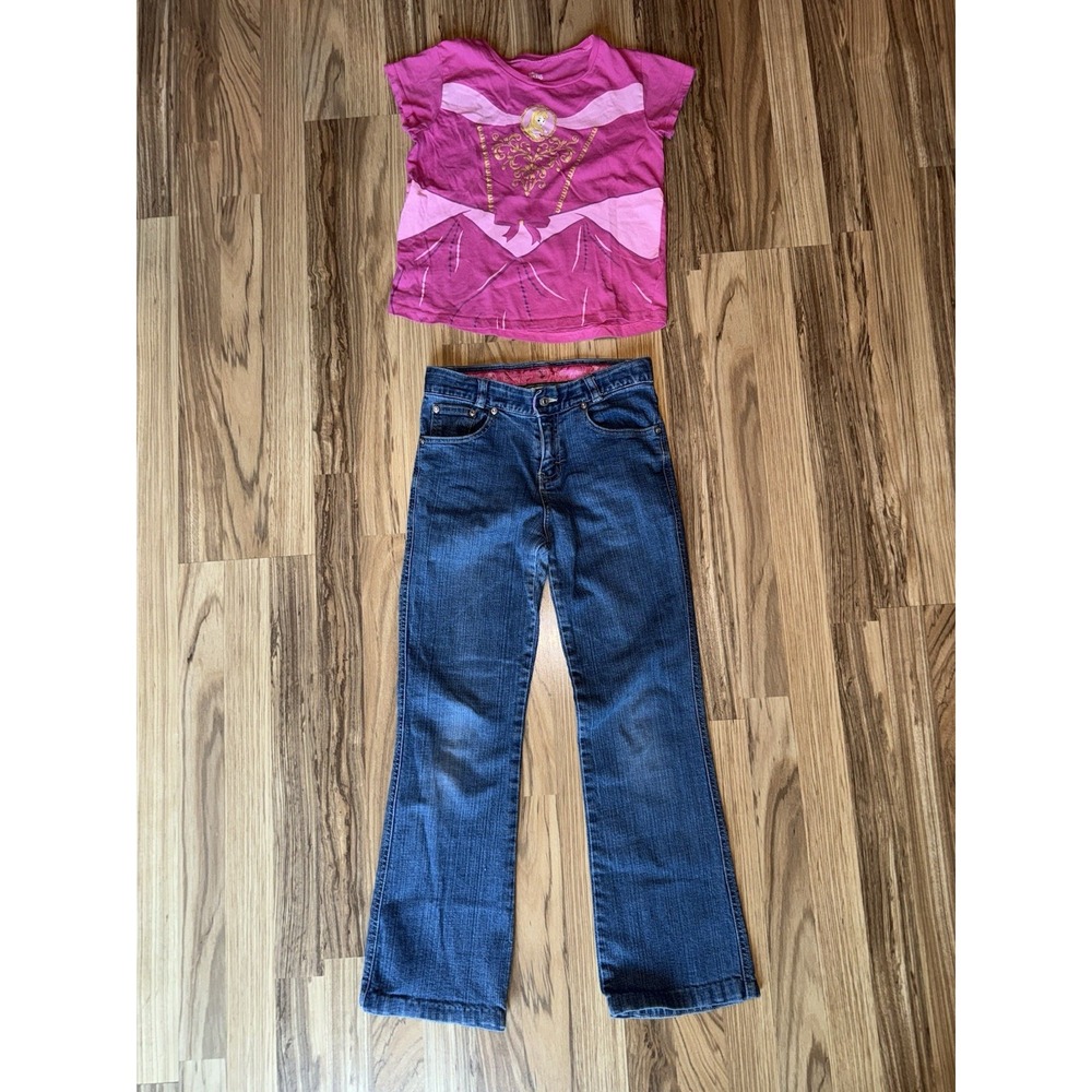 Disney Store Vintage Y2K Sleeping Beauty Outfit‎ Jeans Flare Shirt Girls Sz 12